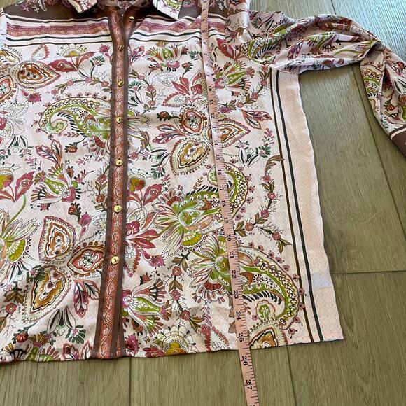 Rachel Zoe Women’s Pink & Brown Paisley Button Down Sz L - Picture 7 of 7